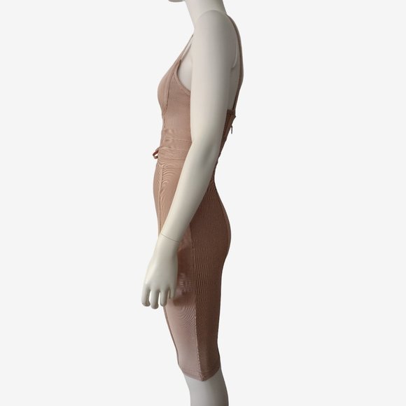 Fashion Nova Nude String Belt Sweetheart Neck Bodycon Bandage Dress - Picture 10 of 14